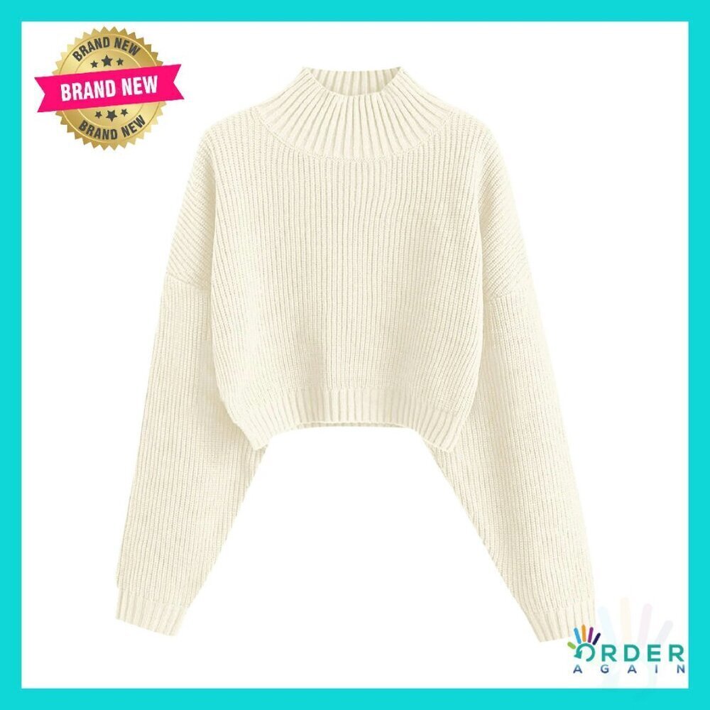 Cropped Turtleneck Sweater Lantern Sleeve Ribbed Knit Pullover Y2K Chic